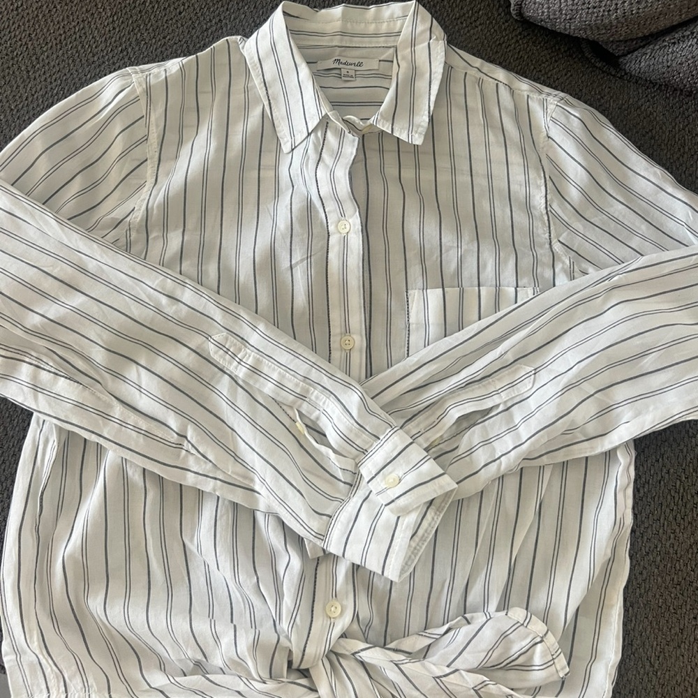 Madewell White and Black Striped Blouse